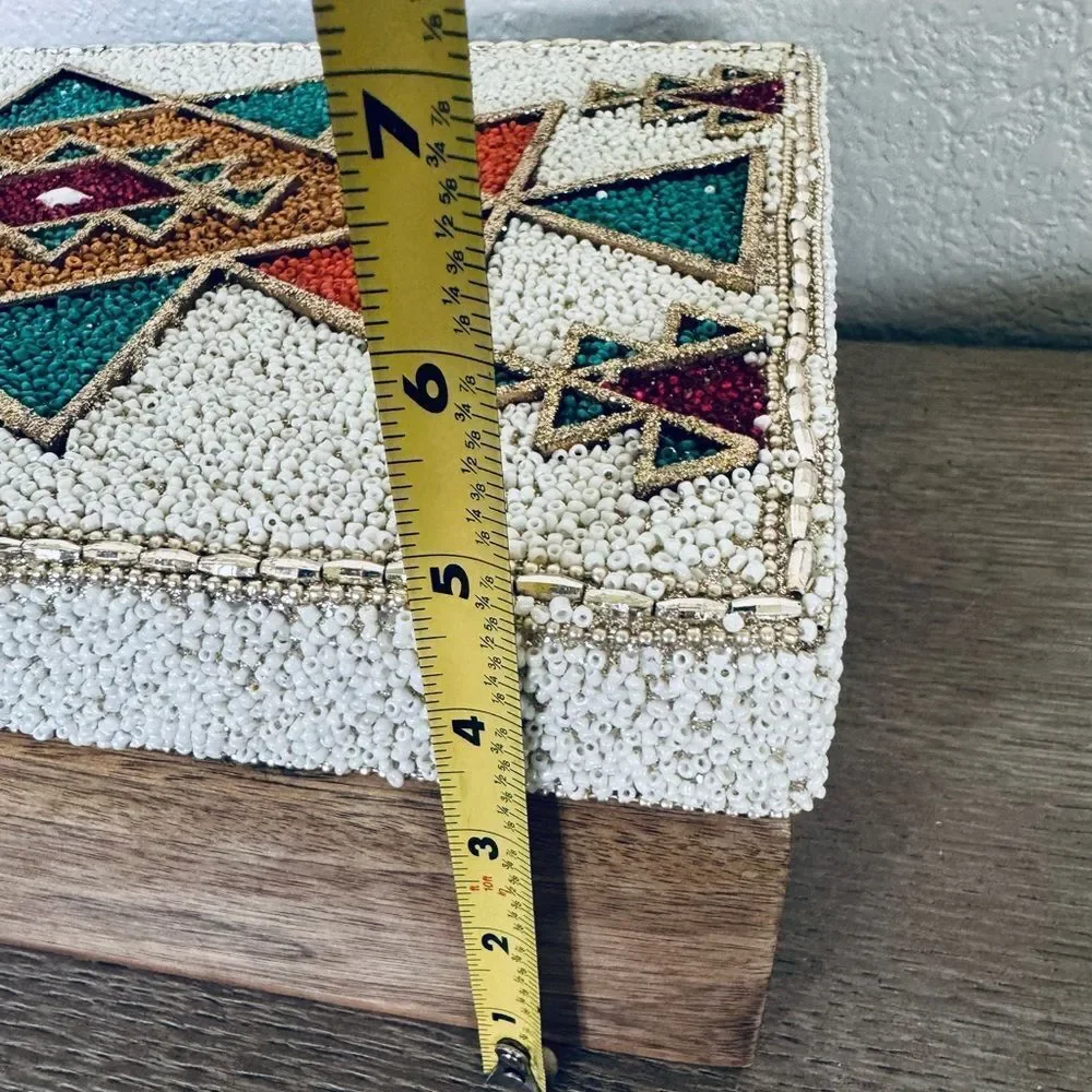 Southwest Western Aztec Tribal Beaded Teal Orange Gold Decor Storage Box